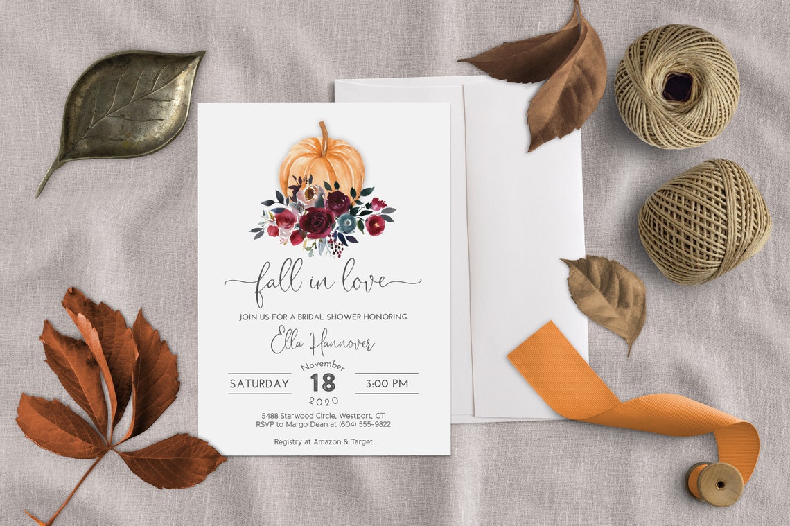 Fall in Love Bridal Shower Invitation Autumn or Fall Floral image 1