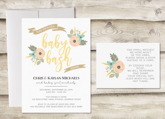 Baby Bash Invitation With Book Insert Card Gender Neutral Etsy