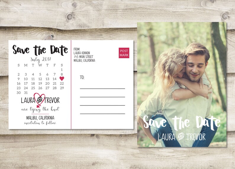 Calendar Save The Date Postcard, Postcard Save the Date, Wedding Save the Date Postcards, Wedding Invitation Postcards, Photo Save the Dates image 1