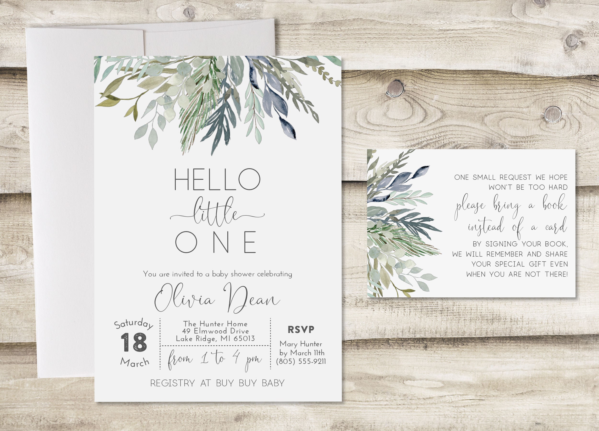 Greenery Baby Shower Invitation Green Floral Baby Shower Etsy