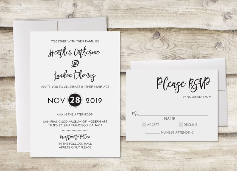 The Hampton Wedding Invitation with Photograph and RSVP | Etsy