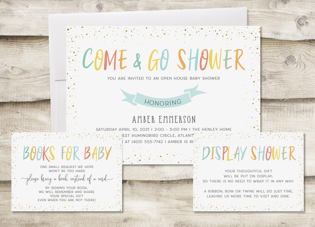 Gold Confetti Come and Go Baby Shower Invitation With Book Etsy