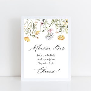 Printed Wildflower Mimosa Bar Card Stock Sign for Bridal or Baby Shower (FRAME NOT INCLUDED), Pour Some Bubbly Wedding Couples Brunch Sign