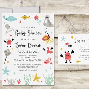 Under the Sea Baby Shower Invitation with Display Shower Insert Card, Ocean Couples Shower Invitation with No Wrapping Card, Whale, Fish