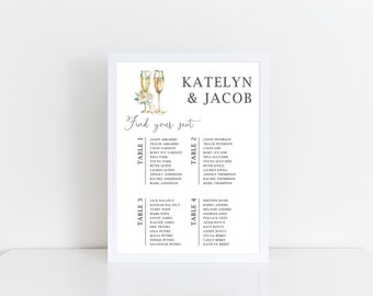 Printed Seating Chart Card Stock Sign for Rehearsal Dinner (FRAME NOT INCLUDED), Table Assignments Wedding Rehearsal, Signage for Wedding