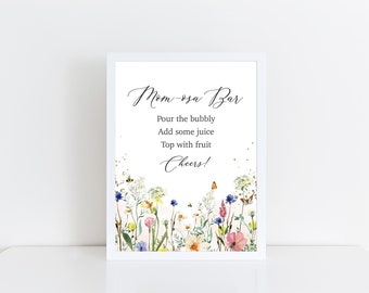 Printed Wildflower Mom-osa Bar Card Stock Sign for Bridal or Baby Shower (FRAME NOT INCLUDED), Pour Some Bubbly Mimosa Couples Brunch Sign