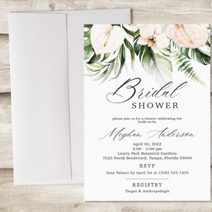 Tropical Orchid Bridal Shower Invitation, Monstera Greenery Jungle Couples Wedding Shower Invite, Garden Brunch with Bride, Botanical Floral