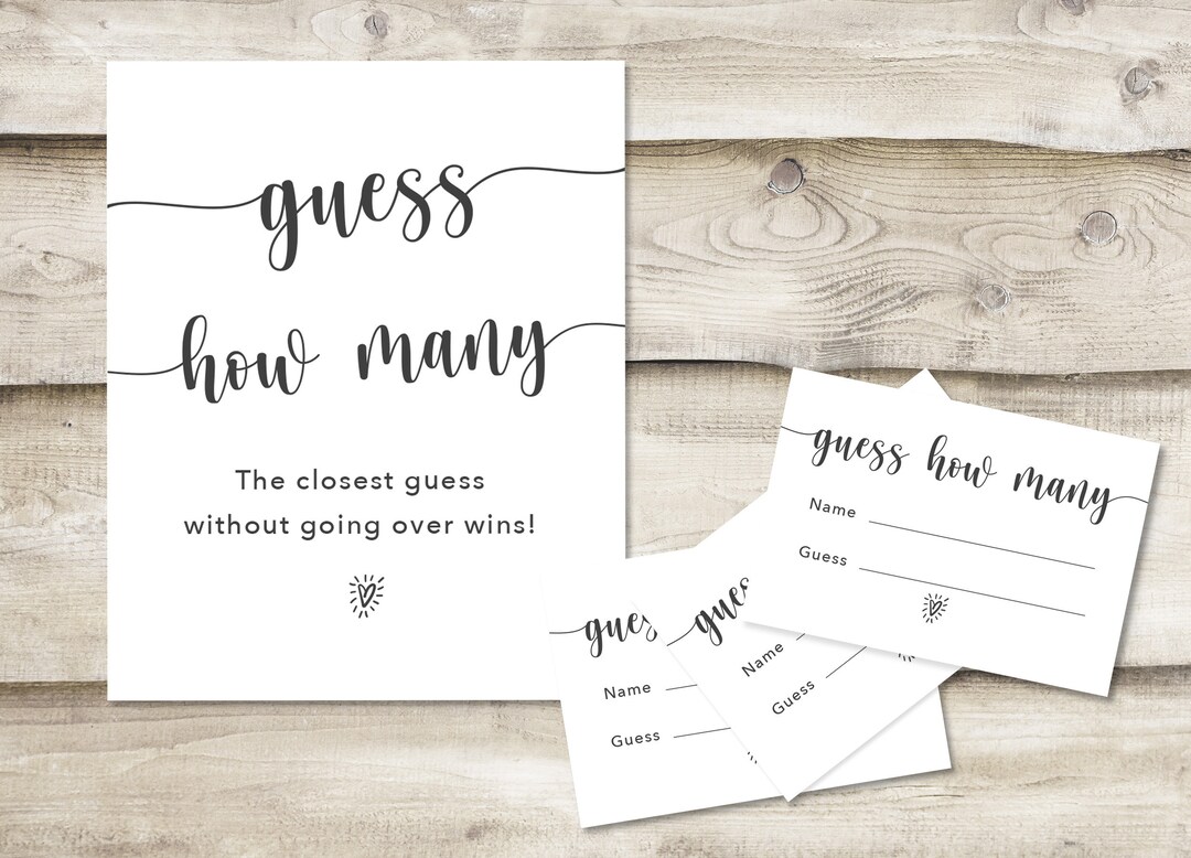 Printed Guess How Many Sign With 3.5x5 Inch Cards, Generic Guessing ...