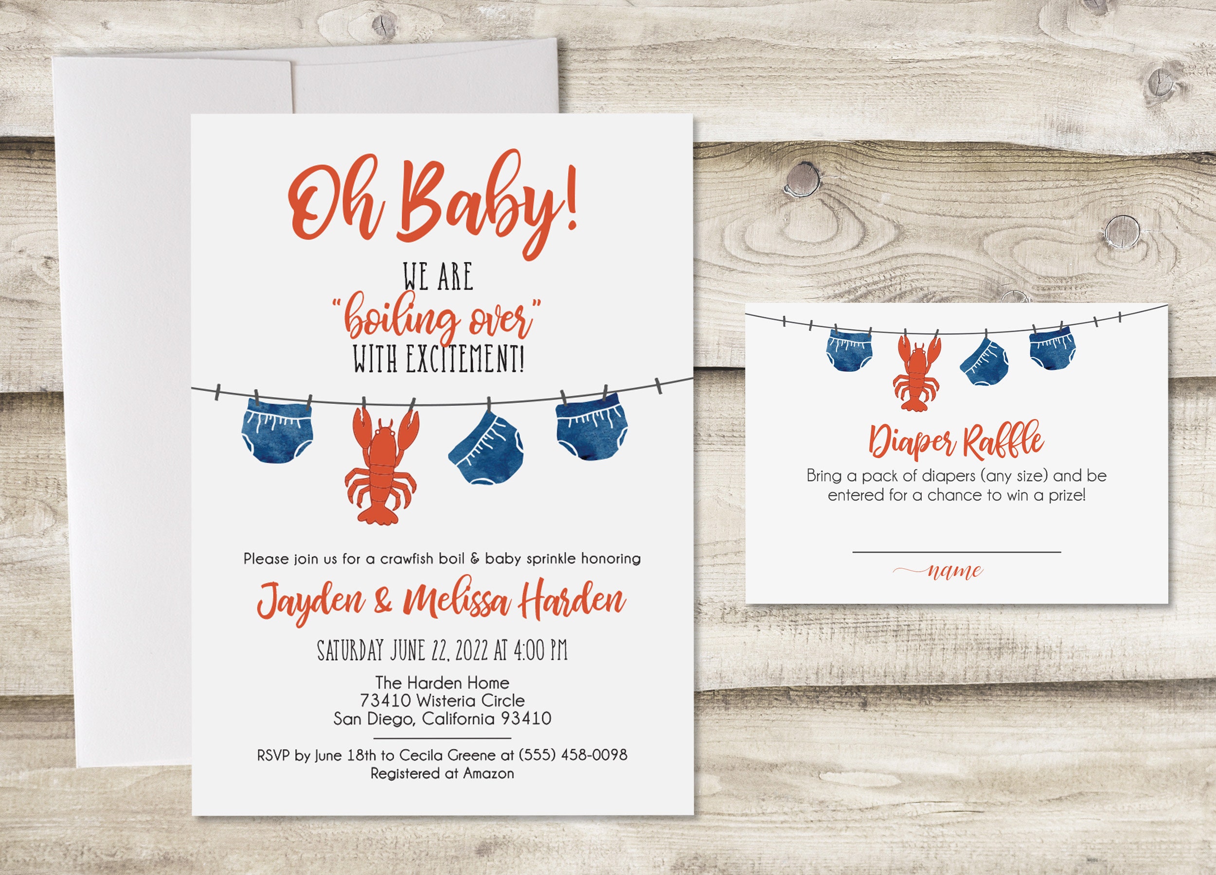 Crawfish Boil Baby Shower Invitation With Diaper Raffle Insert Etsy France