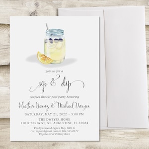 Sip & Dip Couples Pool Party Bridal Shower Invitation, Cocktail Party Wedding Shower, Birthday Party, Rehearsal Dinner, Lemonade Baby Shower image 5