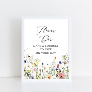 Printed Wildflower Flower Bouquet Bar Card Stock Sign for Bridal or Wedding Shower (FRAME NOT INCLUDED), Love in Bloom Signage for Shower