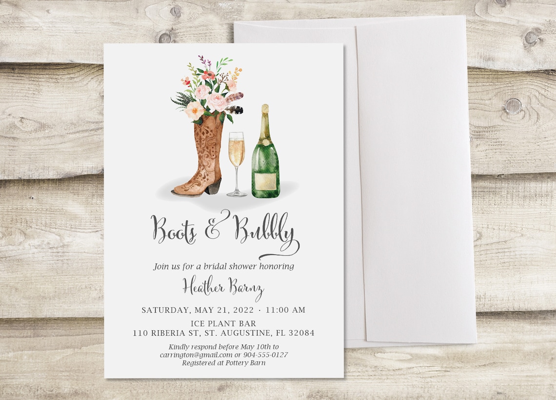 Boots & Bubbly Country Western Bridal Shower Invitation image 1