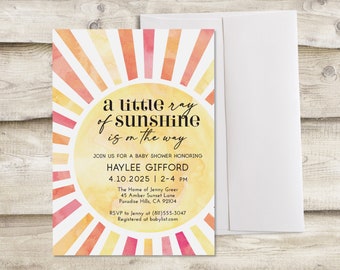 A Little Ray of Sunshine is on the Way Baby Shower Invitation, Couples Co-Ed Shower, Gender Neutral Sun Outdoor Baby Girl Sprinkle Invite