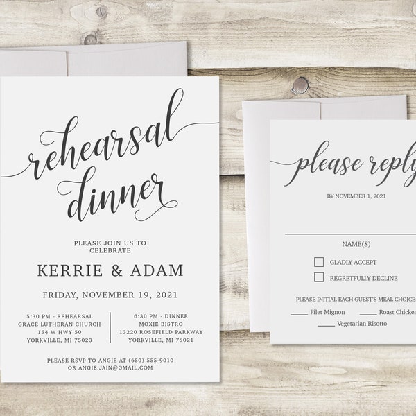 Simple and Modern Rehearsal Dinner Invitation with RSVP Card, Digital Wedding Rehearsal Dinner Invite, Elegant Wedding Dinner with Script