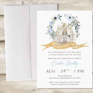Once Upon a Time Baby Shower Invitation, Castle Prince Couples Baby Sprinkle Invite, Baby Boy Storybook Fairytale Co-Ed Shower Invitation