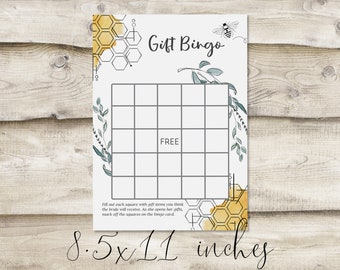 Printed Gift Bingo Card for Bridal or Wedding Shower, Game for Guests to Play, Honey Bee Greenery, Couples Co-Ed Shower Game Sheet, Brunch
