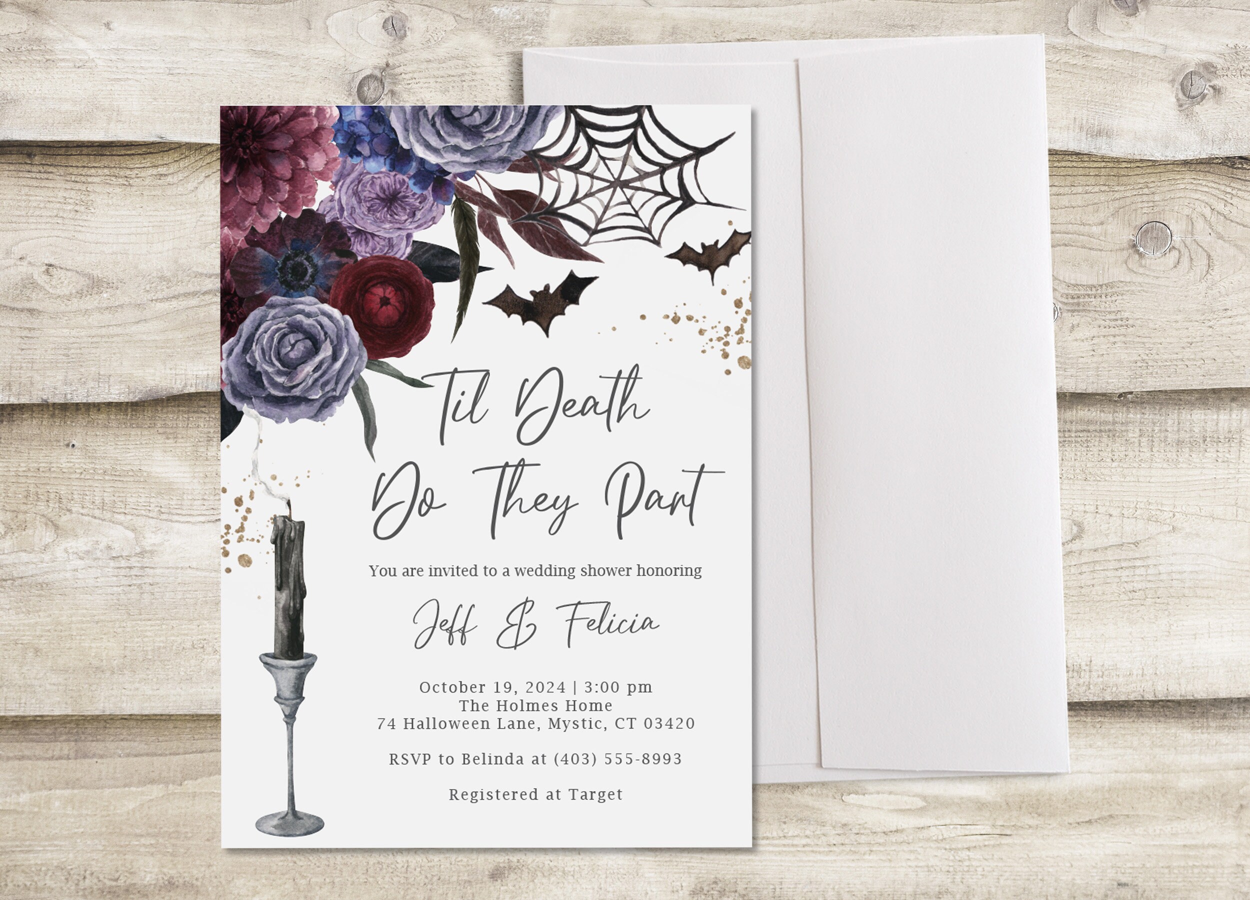 Til Death do They Part Bridal Shower Invitation Halloween October Autumn Fall Invite Floral Bridal Brunch CoEd Couples