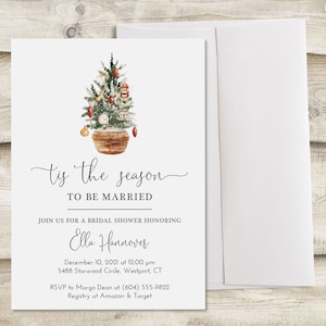 Tis the Season to be Married Bridal Shower Invitation, Winter Christmas Holiday Wedding Shower Invite, Tree Seasonal Couples Co-Ed Shower