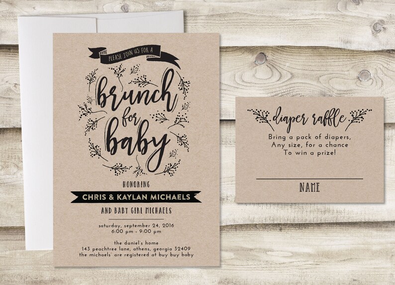 Brunch For Baby Shower Invitation With Diaper Raffle Card Etsy
