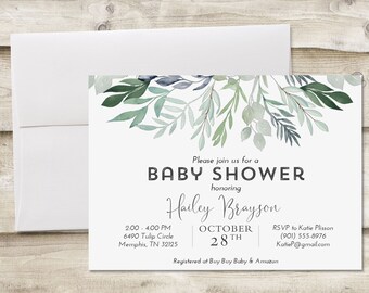 Greenery Baby Shower Invitation, Couples Baby Shower Invitation, Gender Neutral Baby Shower Invitation, Printable Digital Baby Shower Invite