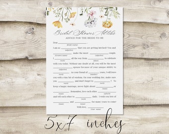 Printed Ad Libs Card: Advice for the Bride, Bridal Shower or Wedding Shower Game, Wedding Wishes from Friends and Family, Advice for Couple
