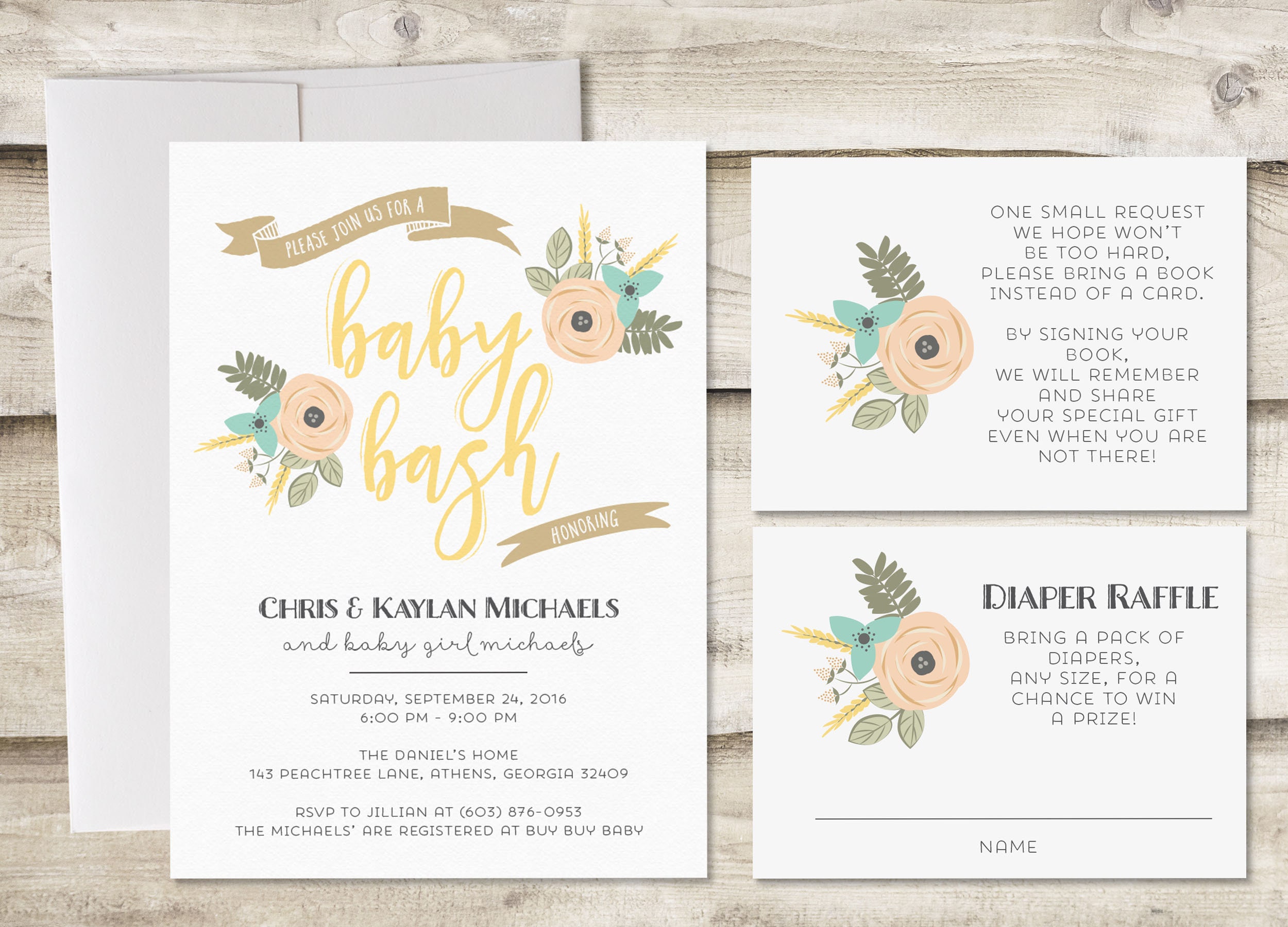 Baby Bash Invitation With Book Insert Card And Diaper Raffle Etsy