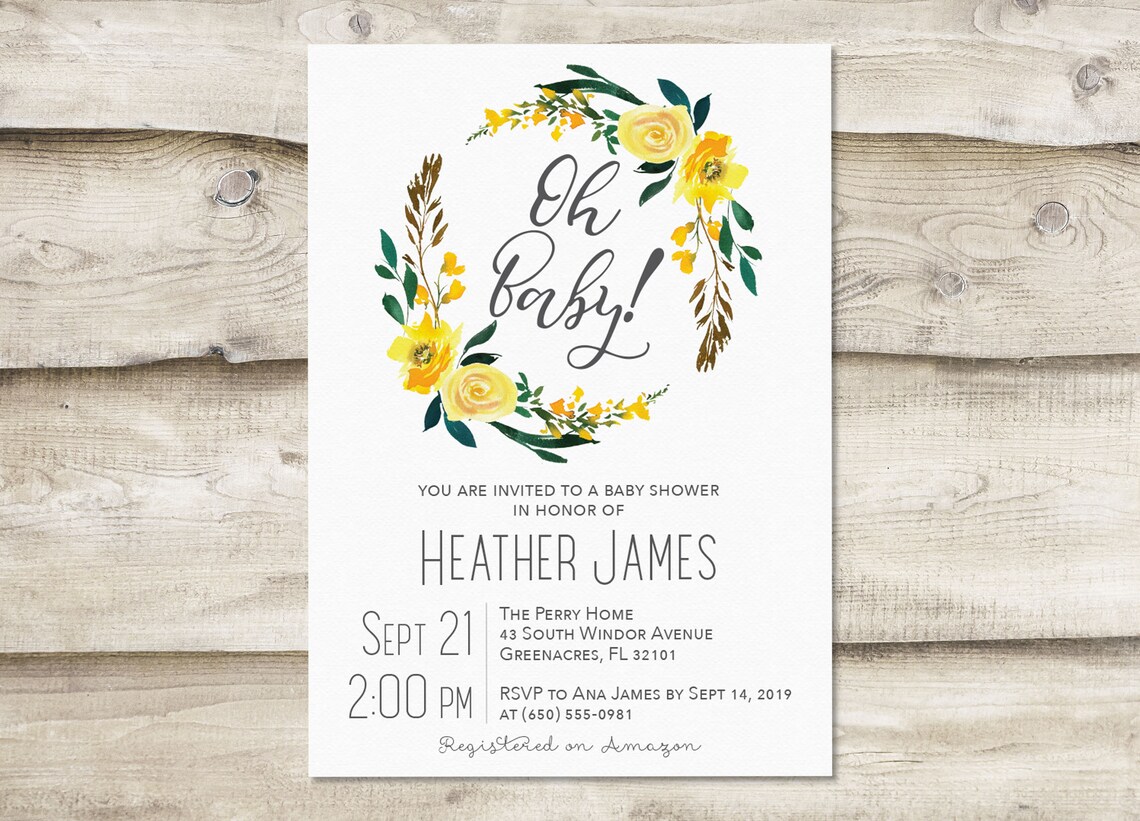Yellow Floral Baby Shower Invitation With Insert Cards Etsy