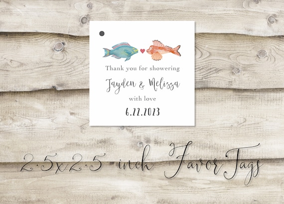 Printed Two Less Fish in the Sea Thank You Hang Tags, Thanks for Showering  With Love Gift Tags, Bridal Wedding Shower, Square, Hole-punched -   Canada