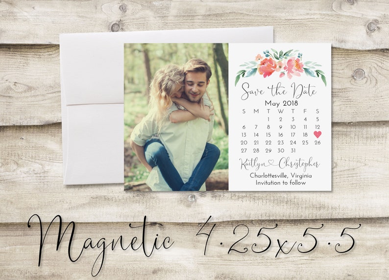 Photograph Save the Date Floral Save the Date 4.25x5.5 inch Calendar Save The Date Magnet Save the Date with Photo Magnet Save the Date