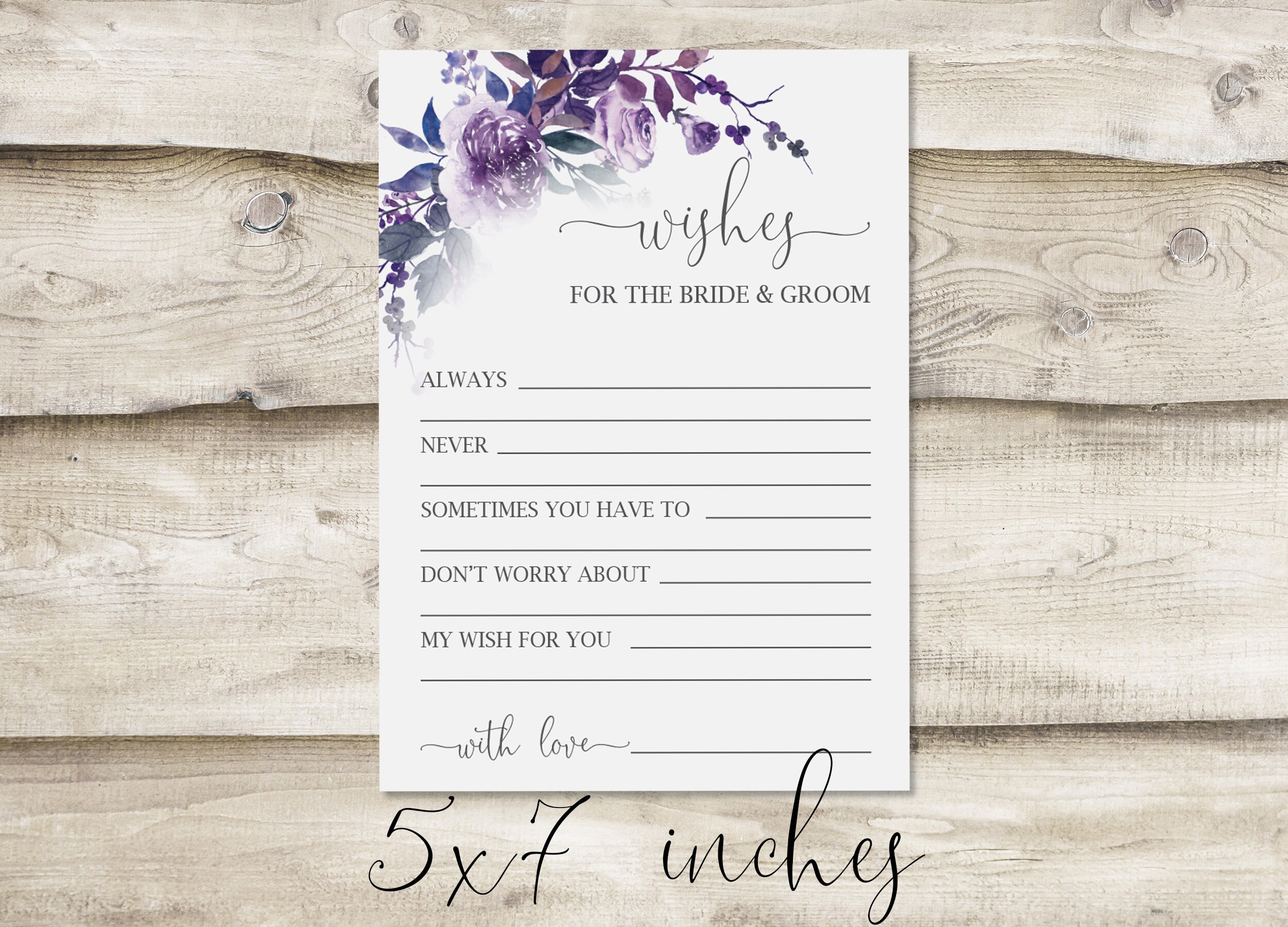 Printed Wishes for the Bride and Groom Card Printed Advice Etsy