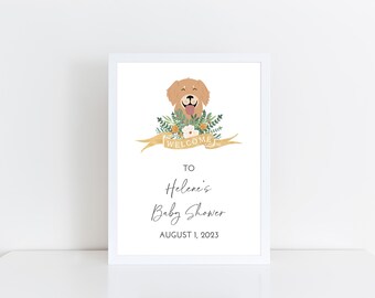 Printed Welcome Card Stock Sign for Baby or Bridal Shower (FRAME NOT INCLUDED), Baby Sprinkle, Golden Retriever Doodle Dog Puppy Pet Signage