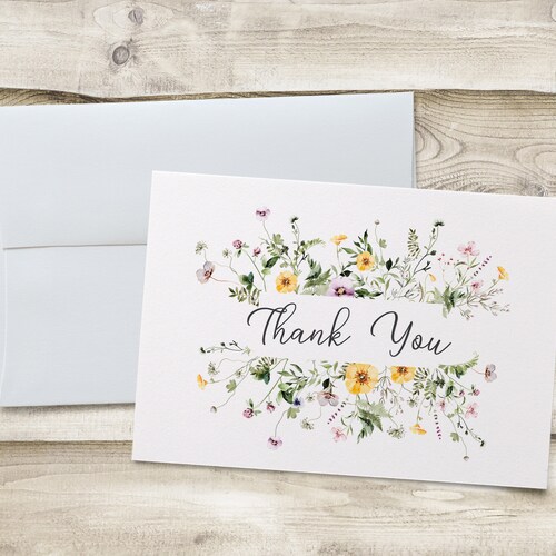 Wildflower Wedding Thank You Cards Lavender Bridal Shower Etsy