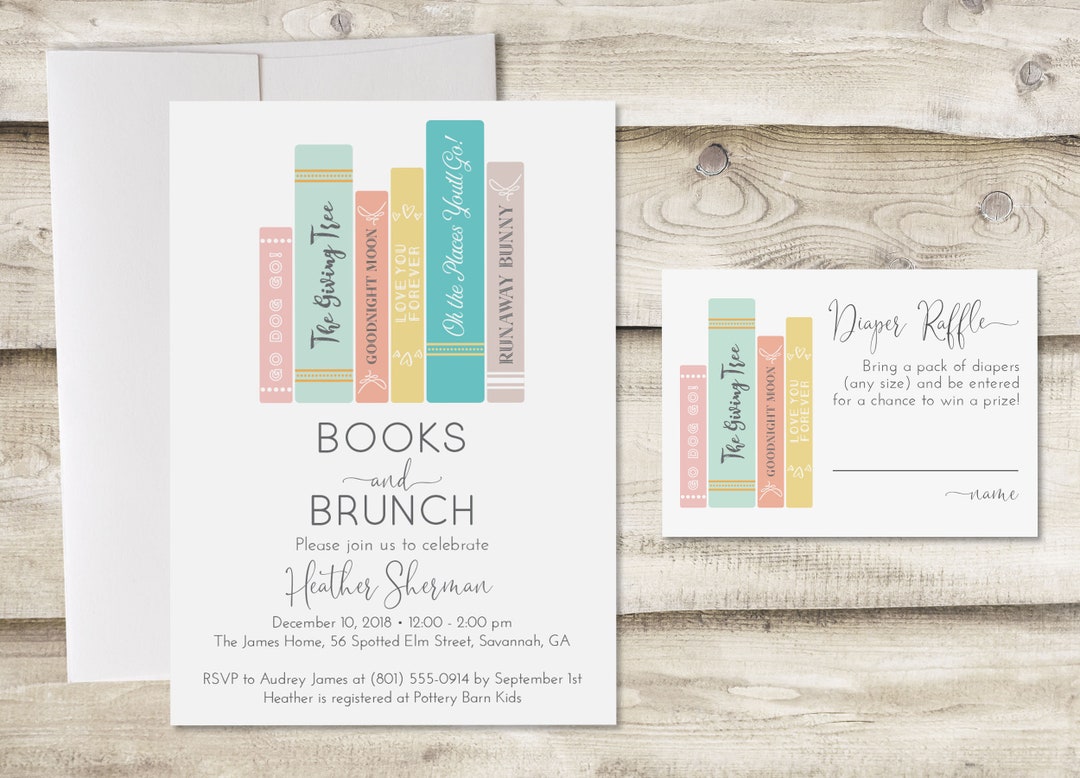 Books and Brunch Baby Shower Invitation With Diaper Raffle Etsy