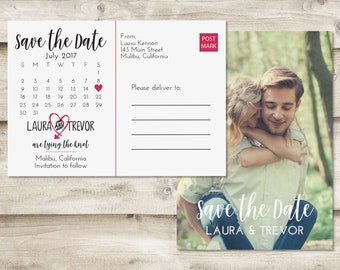 Calendar Save The Date Postcard, Postcard Save the Date, Photograph Save the Date, Save the Date Postcard with Photo, Unique Save the Date