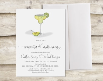 Margaritas and Matrimony Bridal Shower Invitation, Margarita Couples Shower Invite, Taco, Mexican Theme, Lime, Cocktail Party Happy Hour