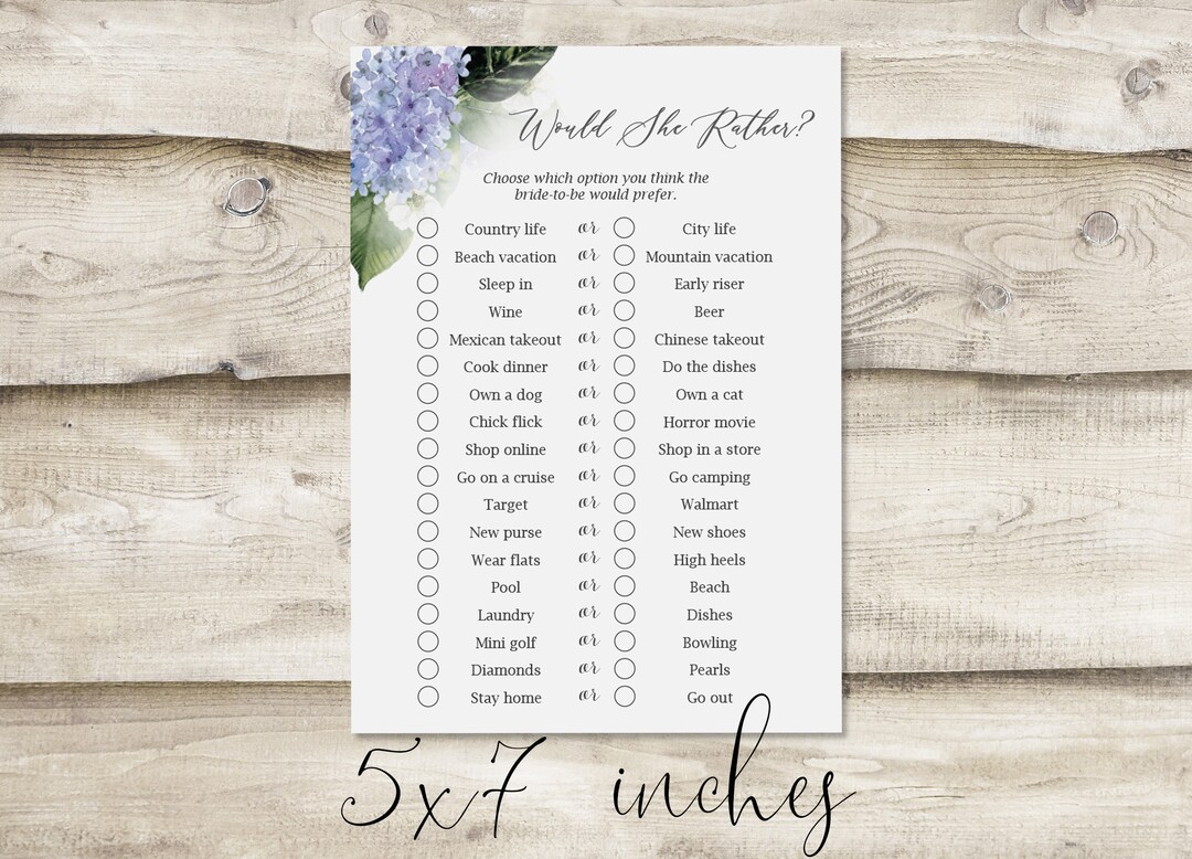 Would She Rather Game Cards For Bridal Shower - 30 Minimalist Fill-in Cards, 5x7 Inches