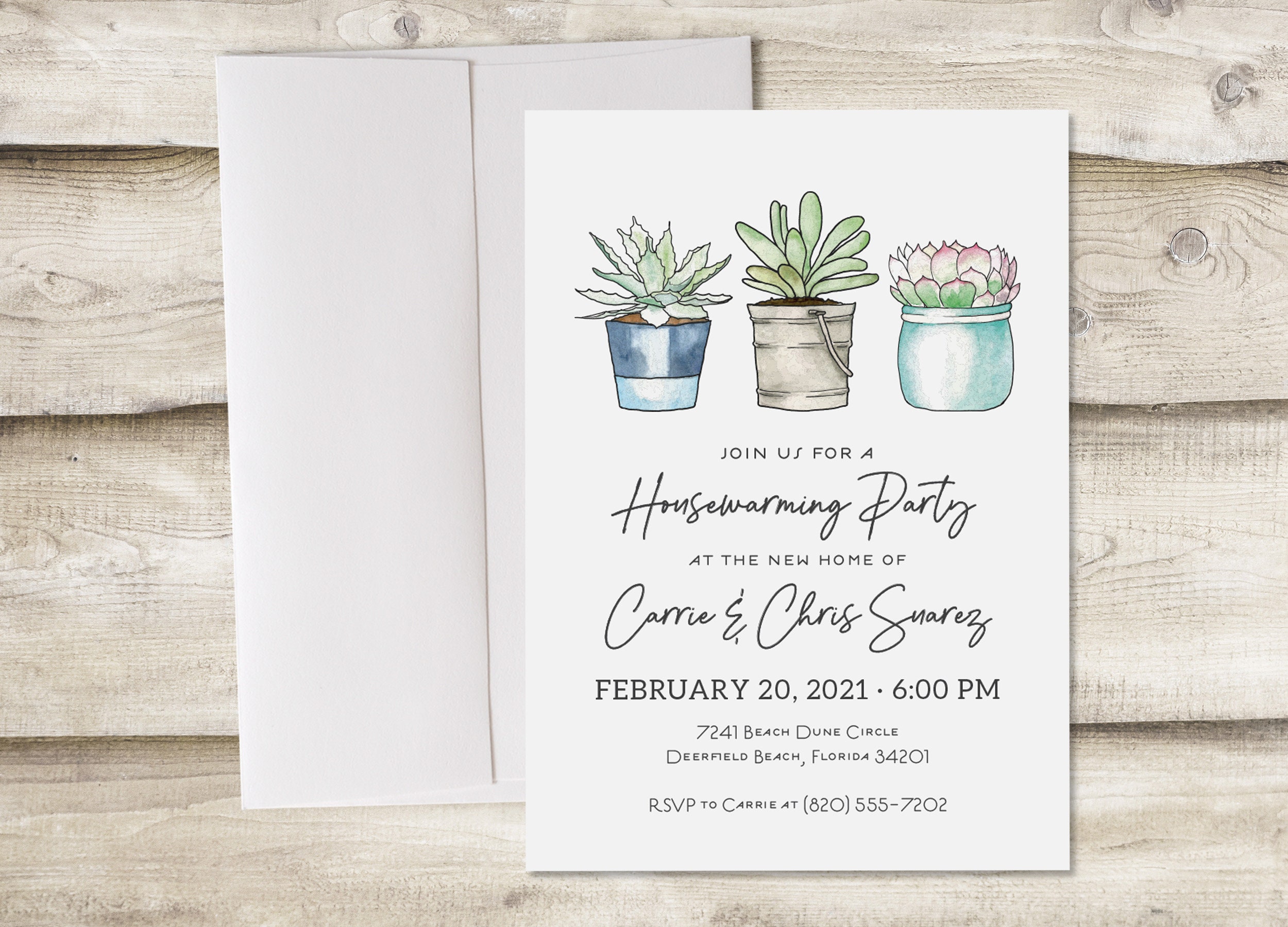 Housewarming Party Invitation, House Warming Shower for Newly Married Couple, New Home Announcement, Succulent Open House Digital Invite 
