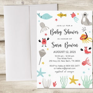 Under the Sea Baby Shower Invitation, Ocean Couples Baby Shower Invite, A Mermaid is on Her Way, Nautical Baby Shower Invite, Fish, Whale