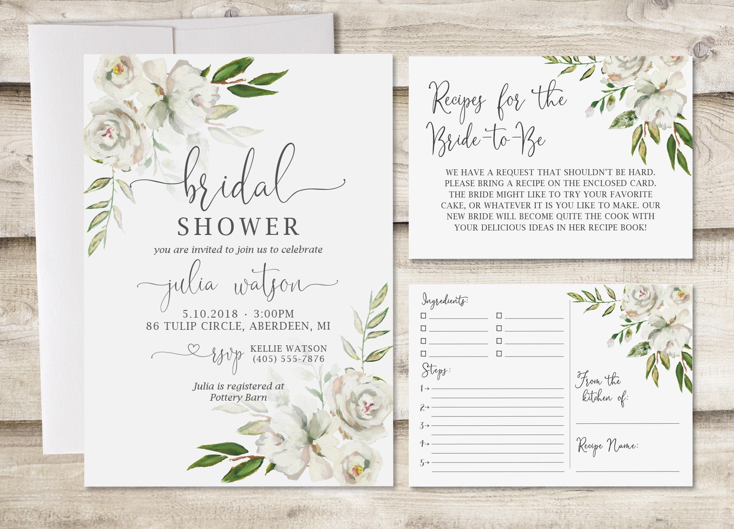 Bridal Shower Invitation With Insert Card and Recipe Card - Etsy