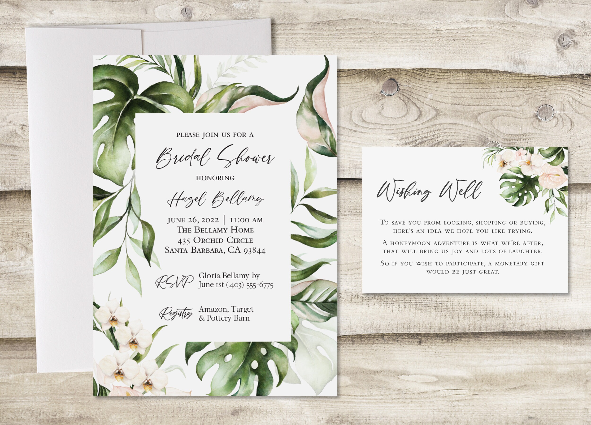 Orchid Tropical Bridal Shower Invitation With Wishing Well Etsy France