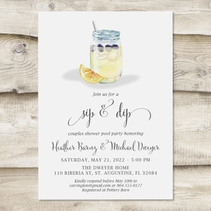 Sip & Dip Couples Pool Party Bridal Shower Invitation, Cocktail Party Wedding Shower, Birthday Party, Rehearsal Dinner, Lemonade Baby Shower image 6