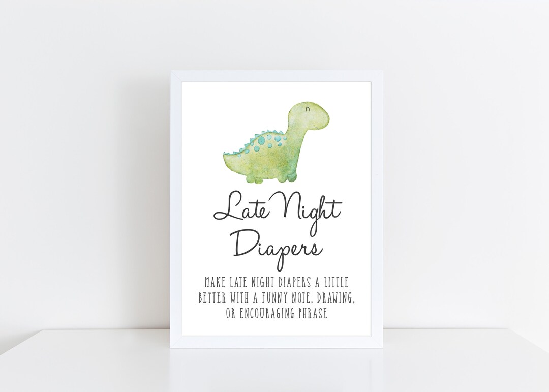 Dino Late Night Diapers Sign for Baby Shower T-rex Dinosaur - Etsy