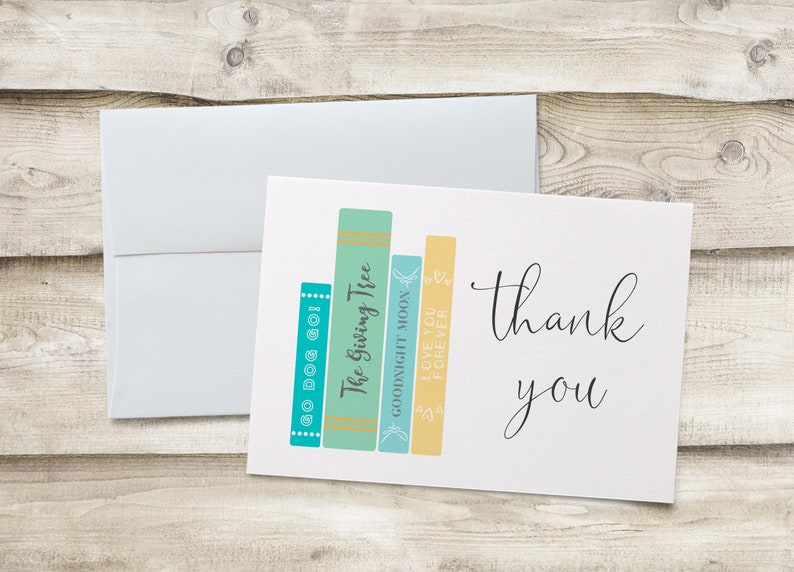 Books Thank You Cards, Library Thank You Note Cards, Folded Thank You Note Cards, Baby Shower Thank You Notecards, Folded Thank You Notecard image 1