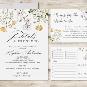 Petals & Prosecco Bridal Shower Invitation with Recipe Card and Insert Card, Greenery Floral Wedding Shower Invite, Botanical Garden Kitchen image 5