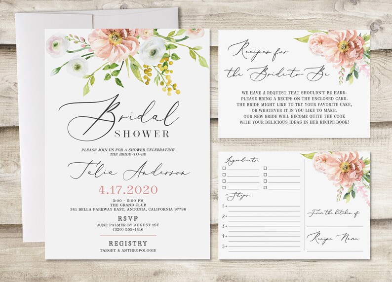 Bridal Shower Invitation With Recipe Instruction Insert Card & Etsy