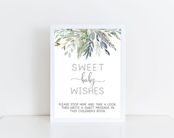 Sweet Baby Wishes Sign for Baby Shower, Baby Shower Guest Book Sign, Guest Book Sign for Baby Shower, Greenery Baby Shower Sign