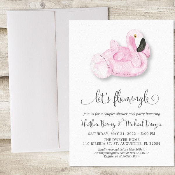 Let's Flamingle Couples Pool Party Bridal Shower Invitation, Flamingo Cocktail Party Wedding Shower, Birthday Party, Rehearsal Dinner Invite