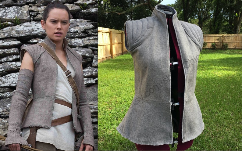 Replica Rey Vest and Gauntlets Star Wars Rey Resistance Inspired Costume, Gray Vest and Arm Gauntlets image 1