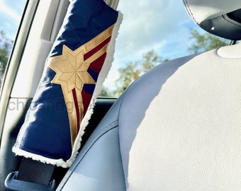 Captain Marvel Inspired Seat Belt Cover | Blue, Red & Gold
