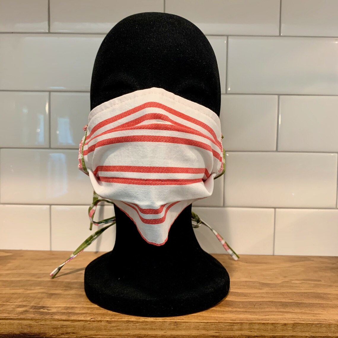 Red Stripe Pleated Cotton Face Mask with Tie Backs Etsy